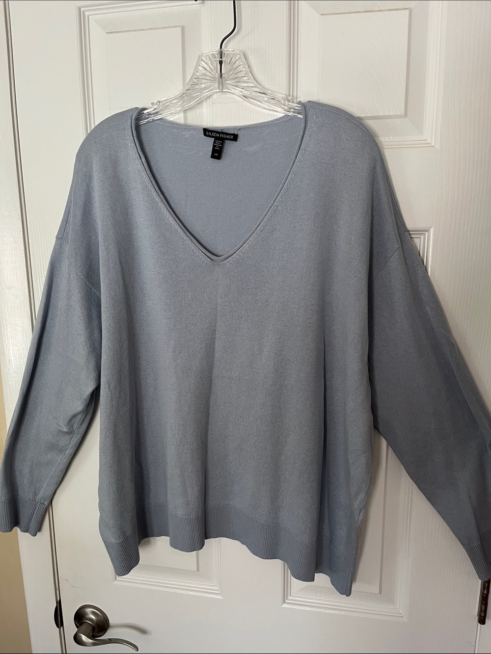 Eileen Fisher pullover V-neck sweater organic cotton tencel long sleeve LG